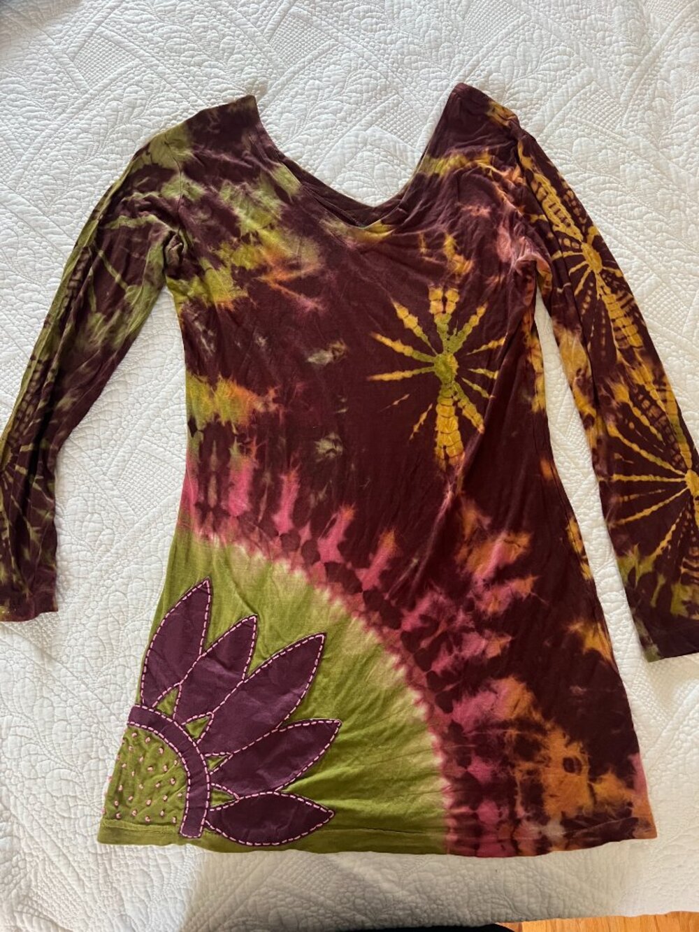 Katmandu Imports tie dye tunic, long sleeve, Sz M, boho, NWOT